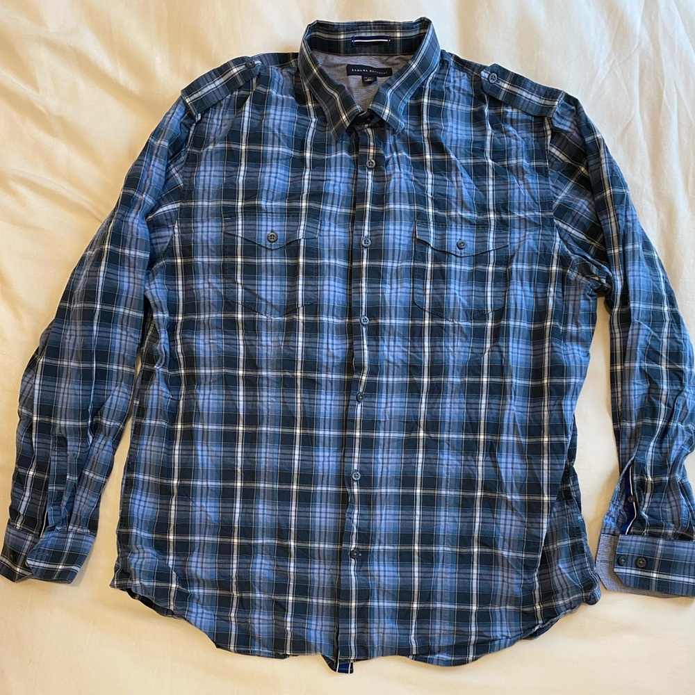 Banana Republic Blue Pattern Button Down Dress Shirt- Size XL